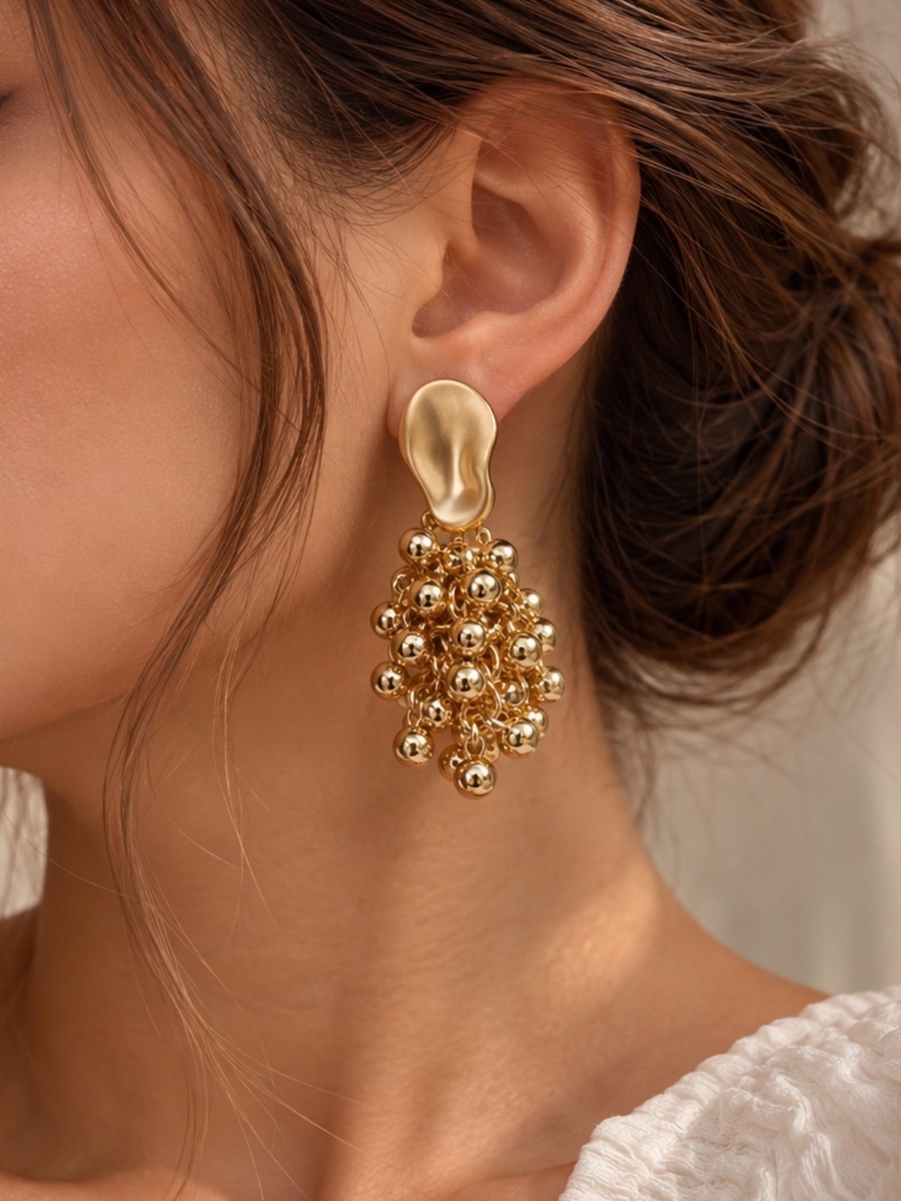 Elegant Gold Cluster Drop Earrings - Women Jewelry